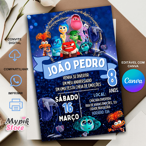 Convite Digital Divertida Mente 2 - Editável com Canva