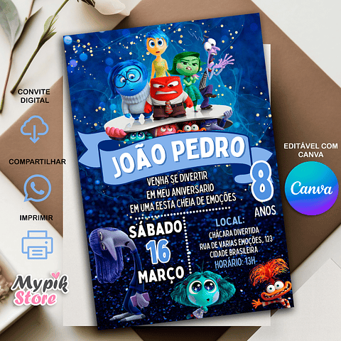 Convite Digital Divertida Mente 2 - Editável com Canva