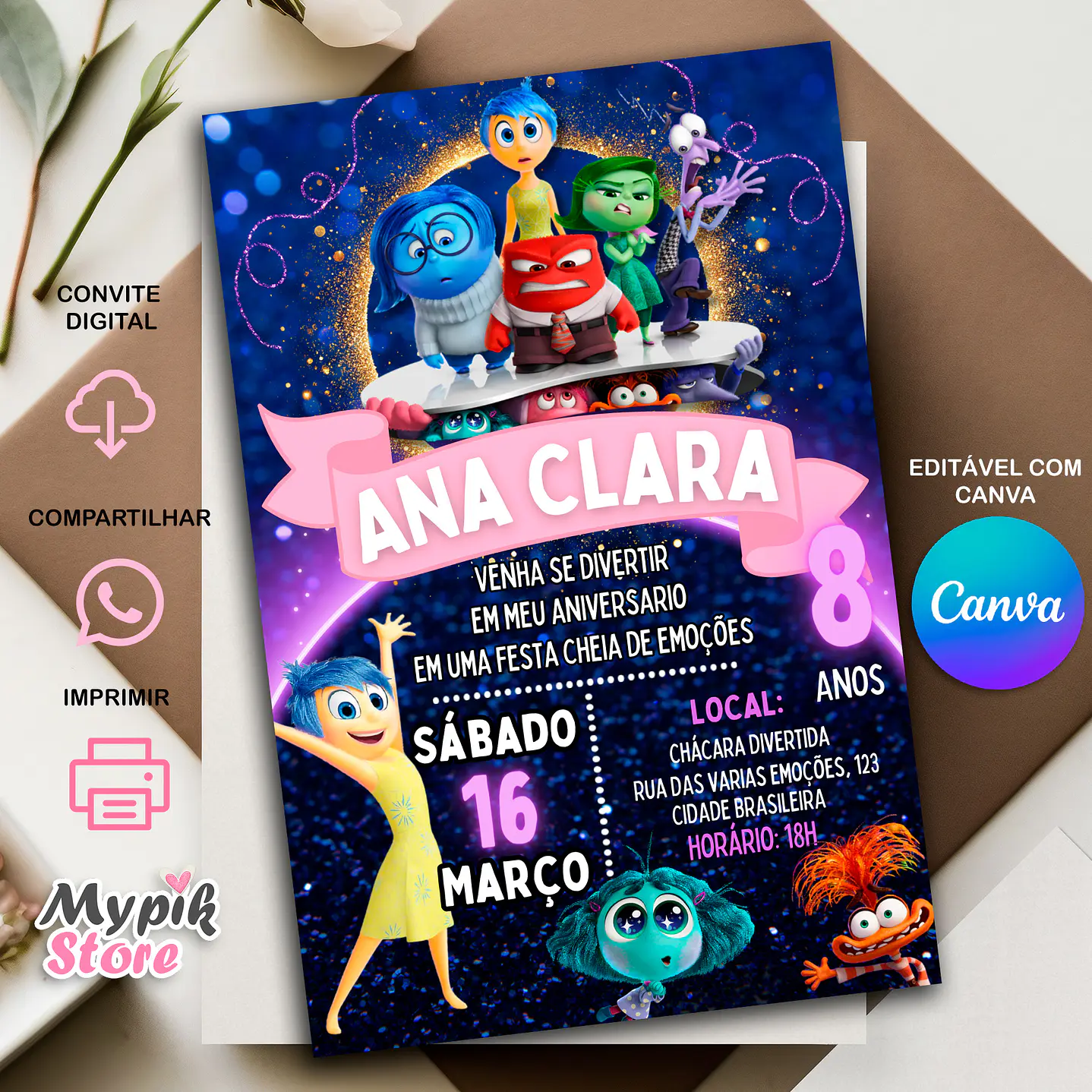 Convite Digital Divertida Mente 2 - Editável com Canva  1