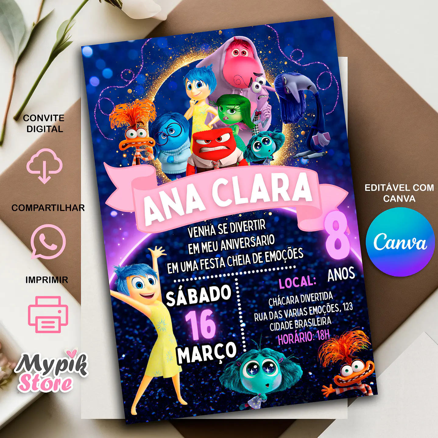 Convite Digital Divertida Mente 2 - Editável com Canva 1