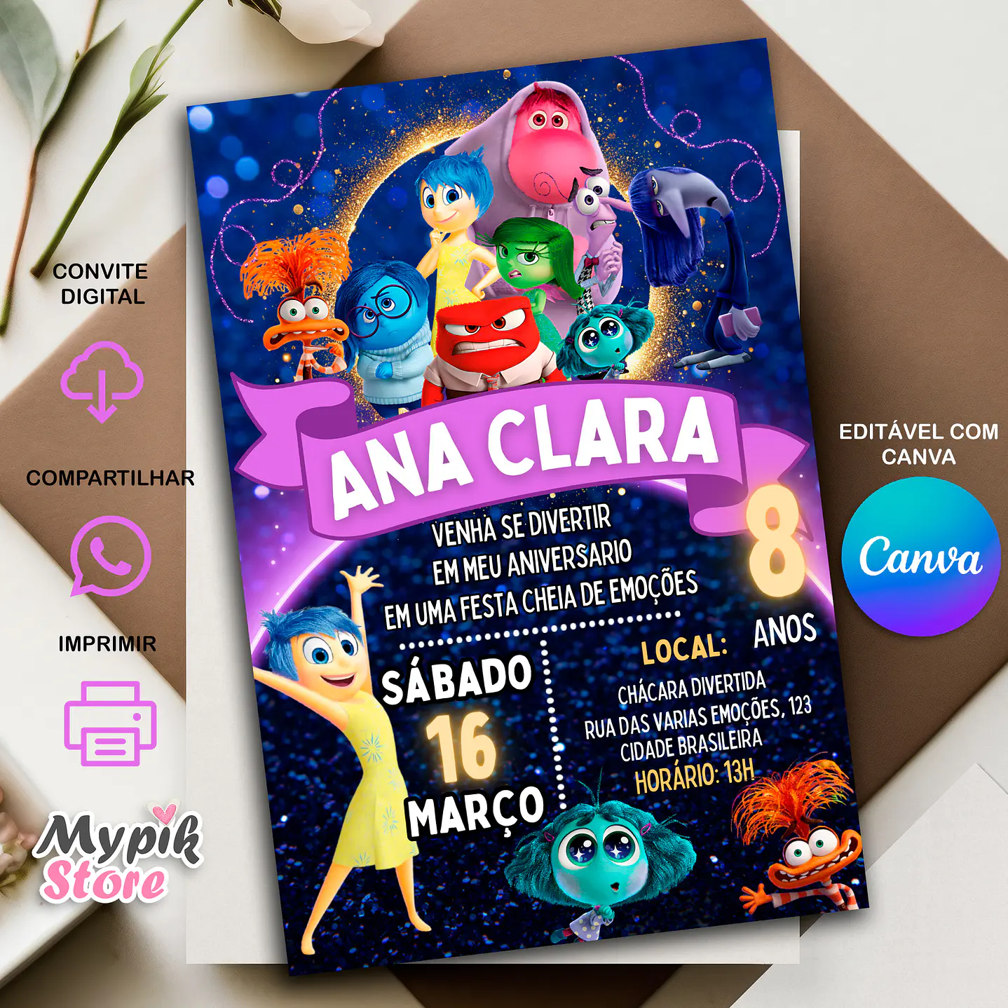 Convite Digital Divertida Mente 2 - Editável com Canva 1