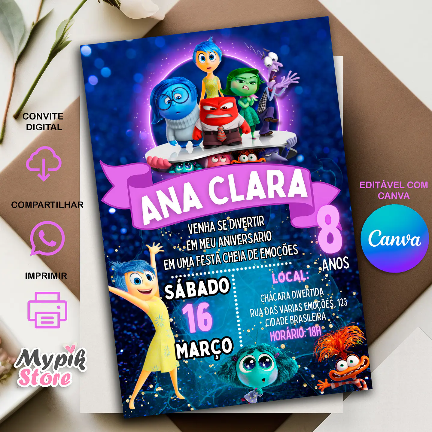 Convite Digital Divertida Mente 2 - Editável com Canva 1