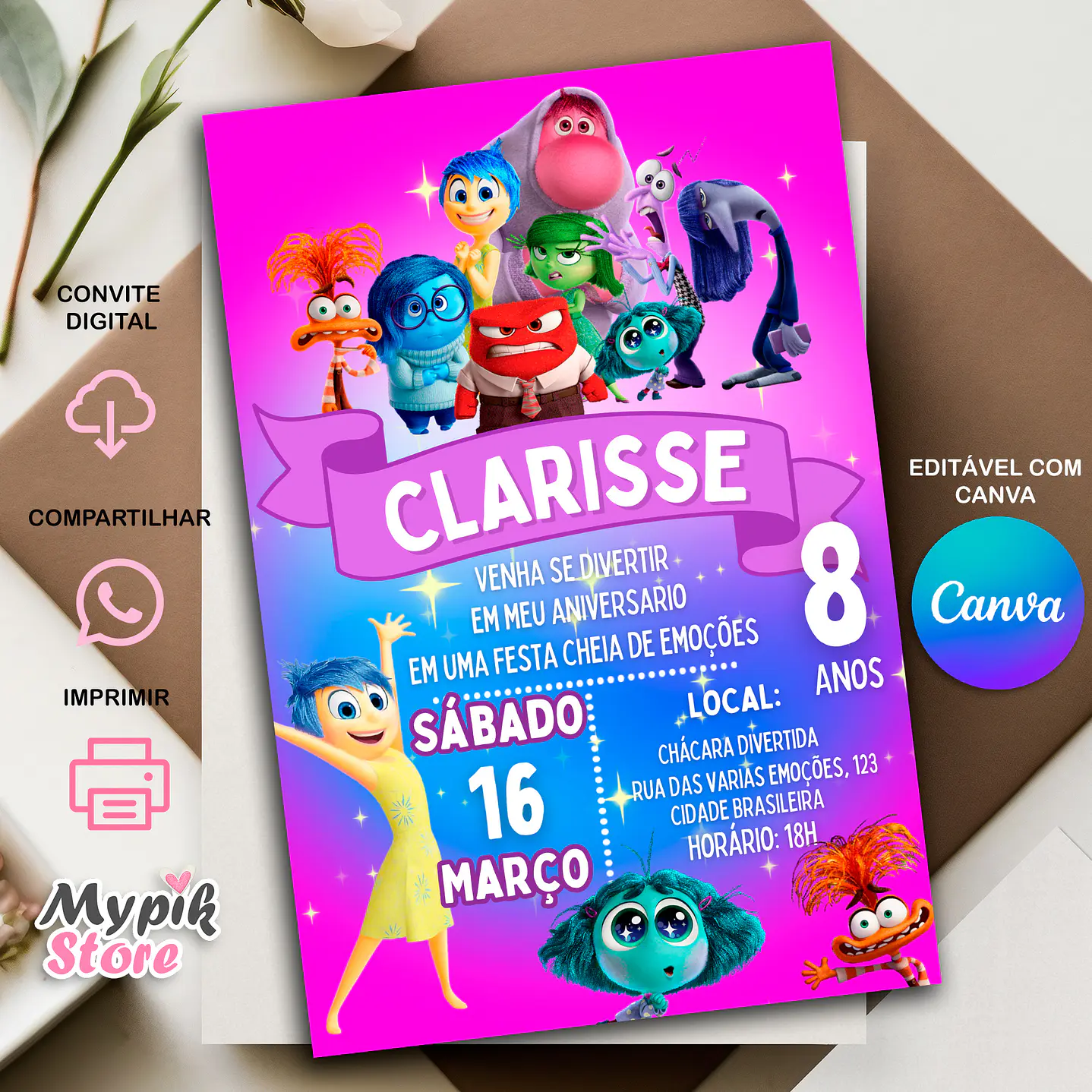Convite Digital Divertida Mente 2 - Editável com Canva  1