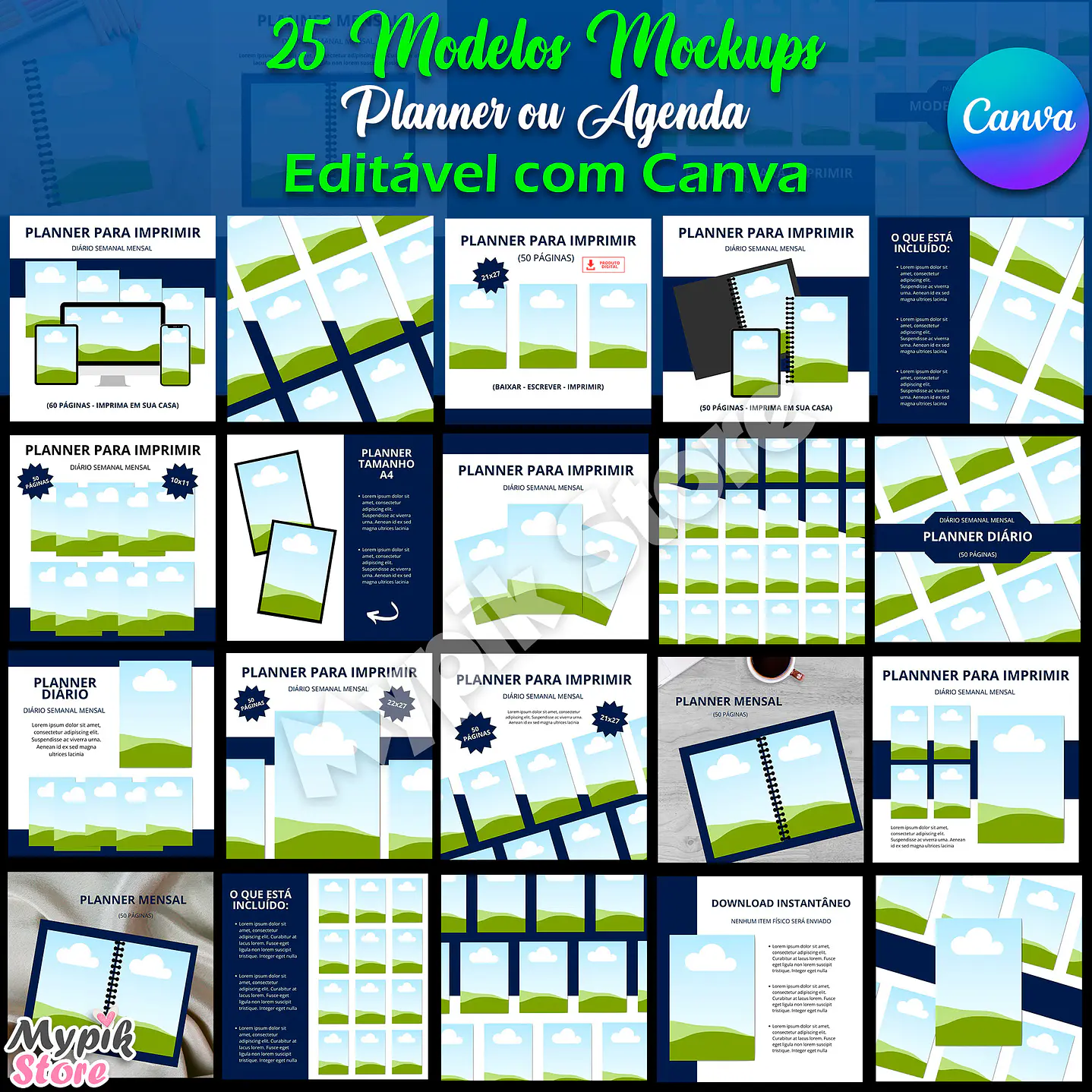 25 Mockups para Agendas ou Planners Editáveis com Canva  1