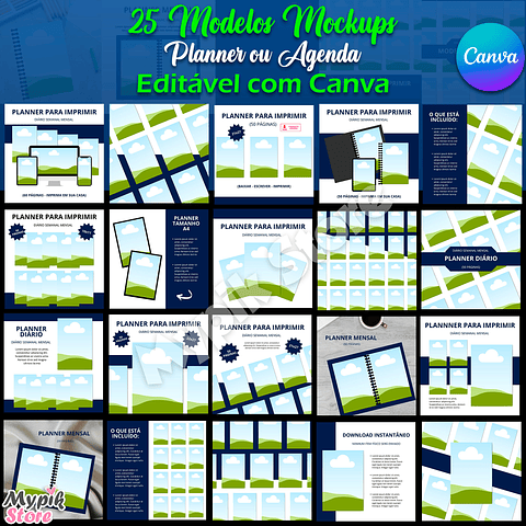 25 Mockups para Agendas ou Planners Editáveis com Canva 