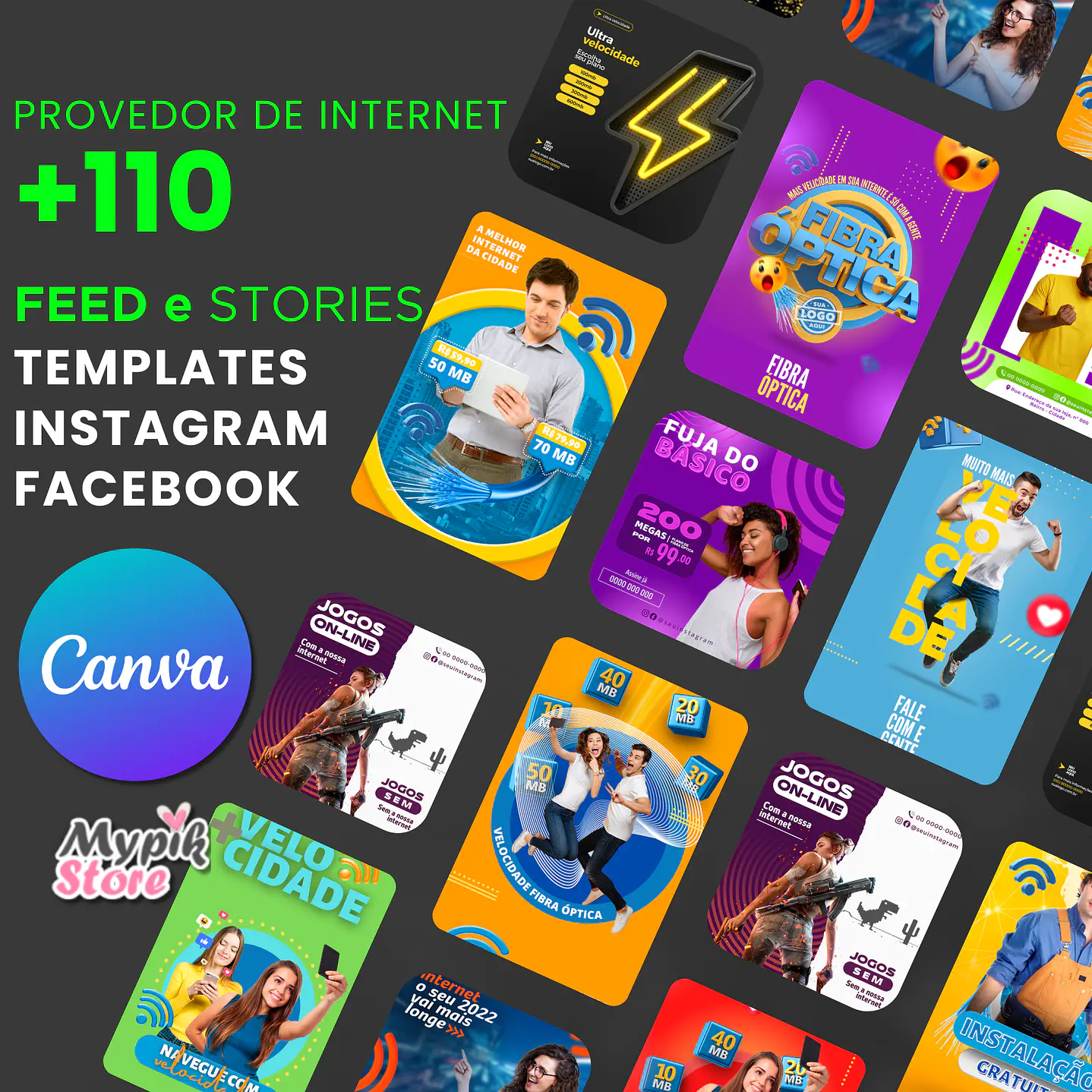 Pack 110 Modelos de Artes Provedor de Internet  - Editável com Canva 1