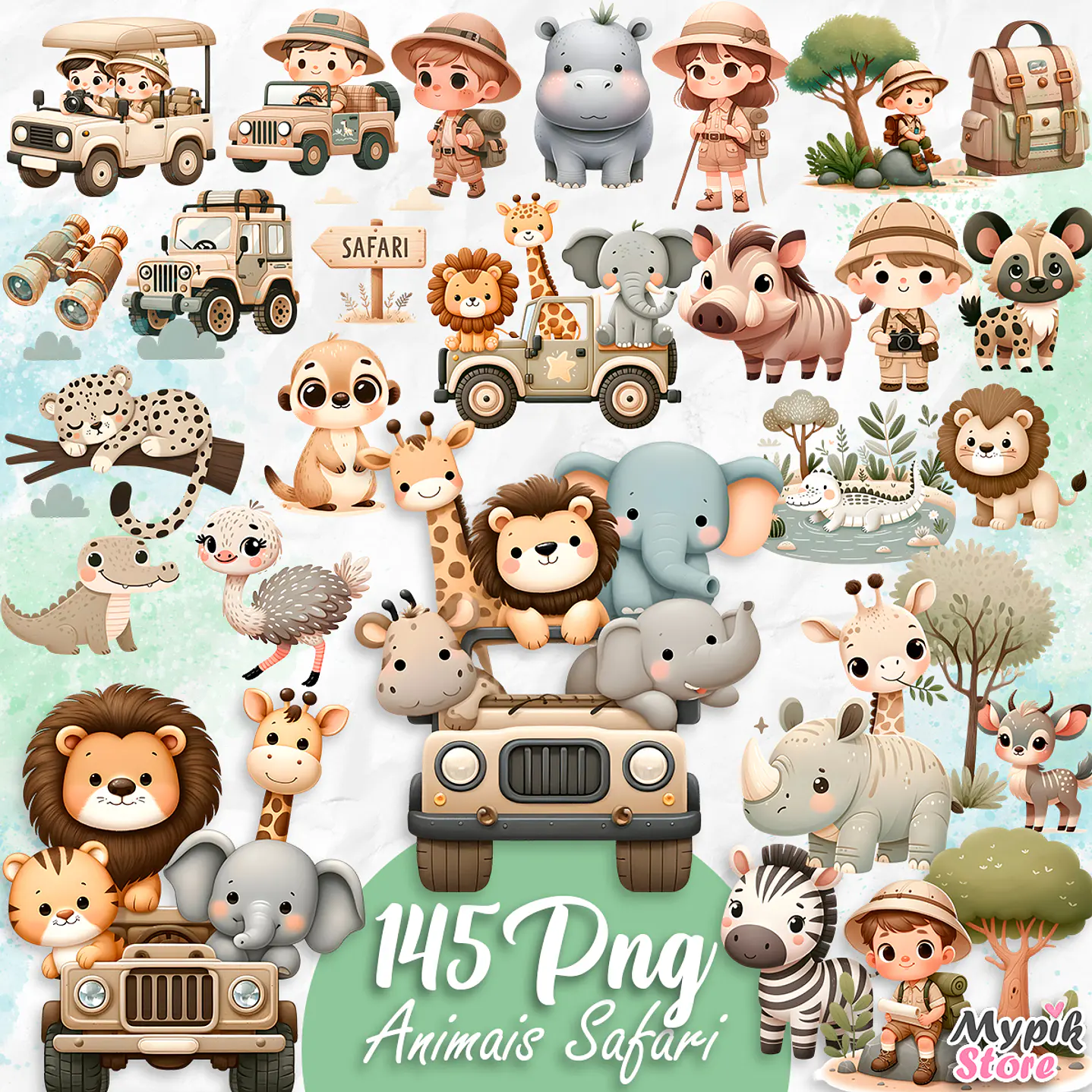 Kit Digital Animais Safari Fofos 145 PNG 1