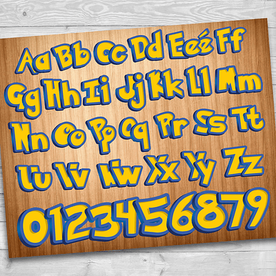 Kit Digital Pokemon PNG letras do alfabeto e números clipart 