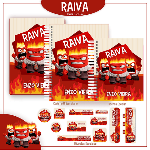 Kit Digital Encadernação Divertida Mente -  Raiva - Volta ás Aulas 