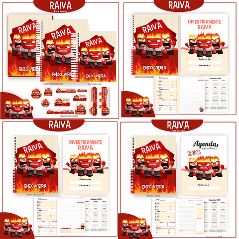 Kit Digital Encadernação Divertida Mente -  Raiva - Volta ás Aulas 