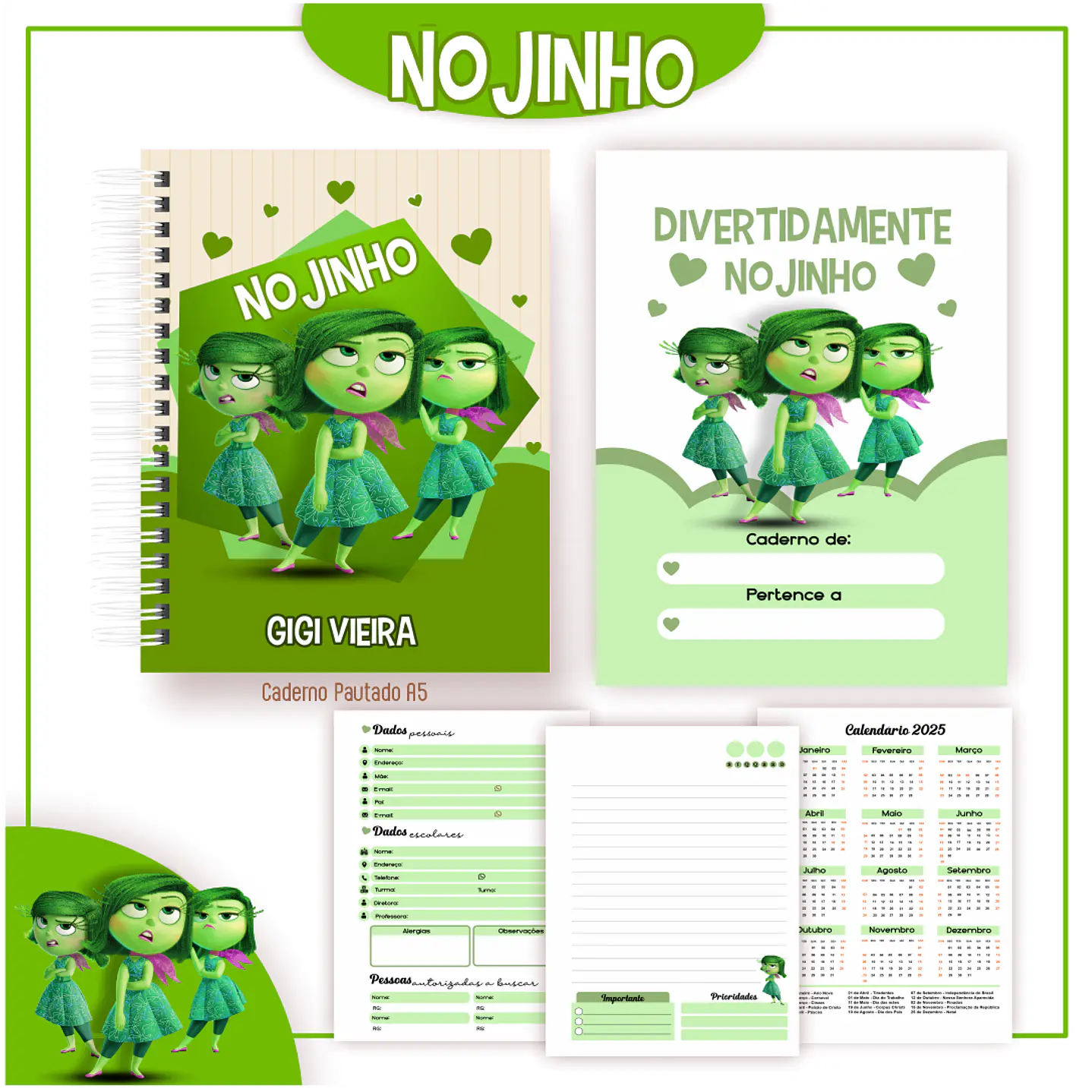 Kit Digital Encadernação Divertida mente 2 Nojinho - Volta às Aulas  2