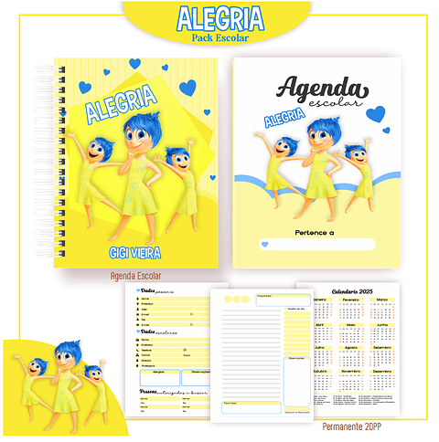 Kit Digital Encadernação Divertida mente 2 Alegria - Volta às Aulas 