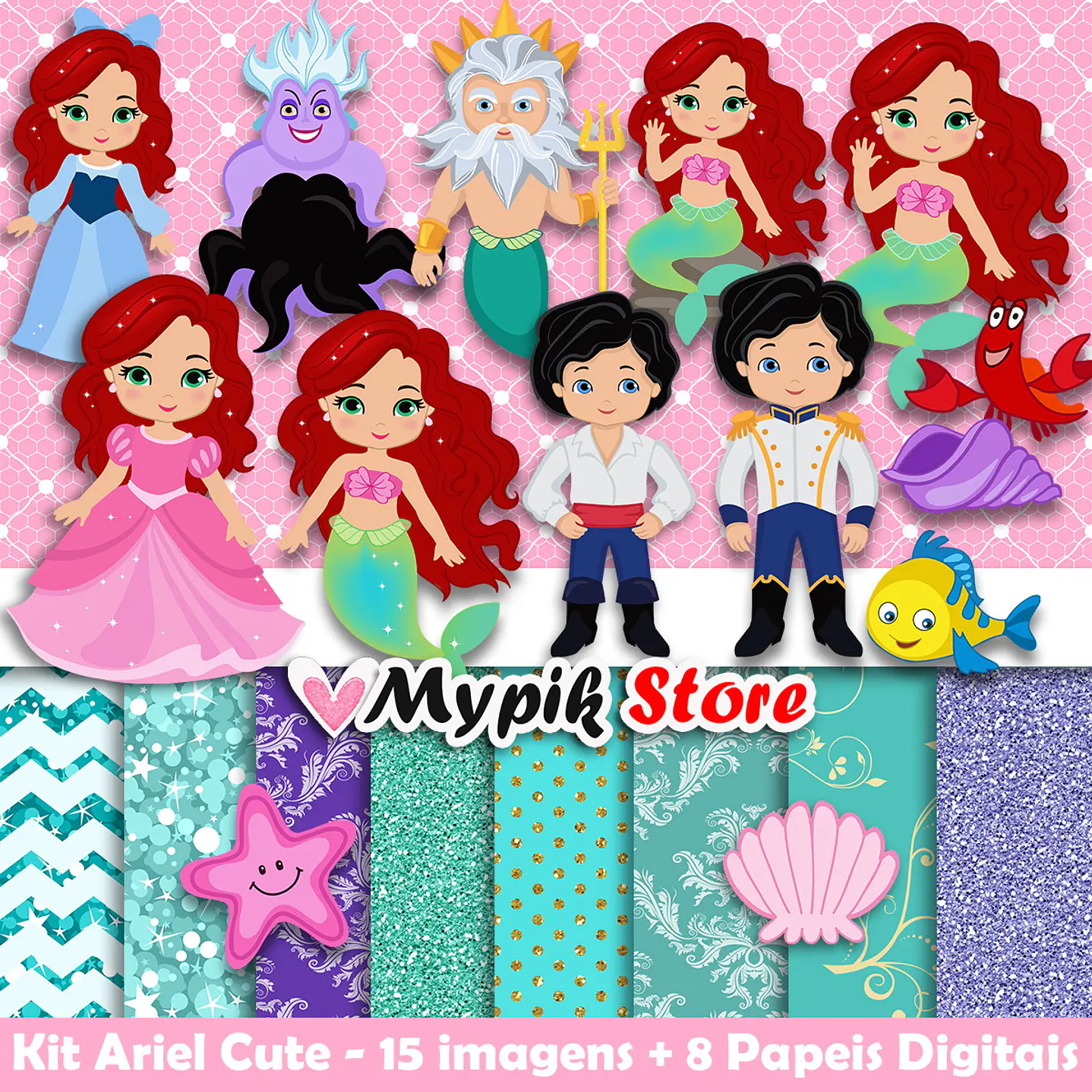 Kit Digital a Pequena Sereia Cute - Coleção Ariel 1