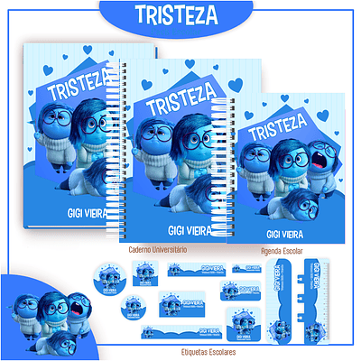 Kit Digital Encadernação Divertida Mente 2 - Tristeza - Volta ás Aulas