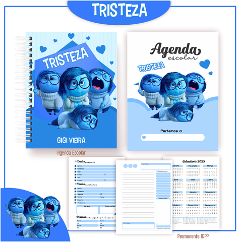 Kit Digital Encadernação Divertida Mente 2 - Tristeza - Volta ás Aulas