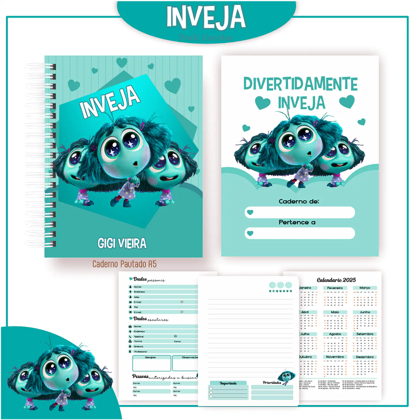 Kit Digital Encadernação Divertida Mente 2 - Inveja - Voltas ás Aulas 1