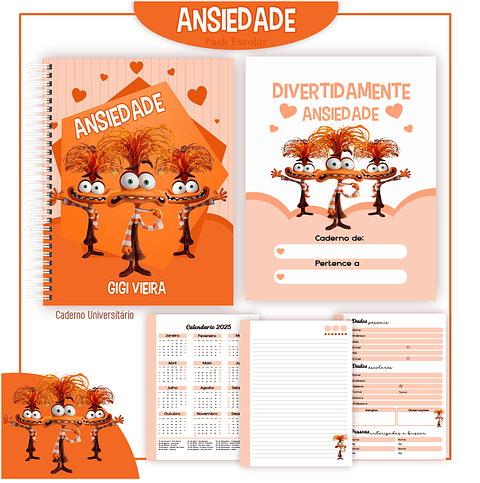 Kit Digital Encadernação Divertida Mente 2 - Ansiedade - Voltas ás Aulas  