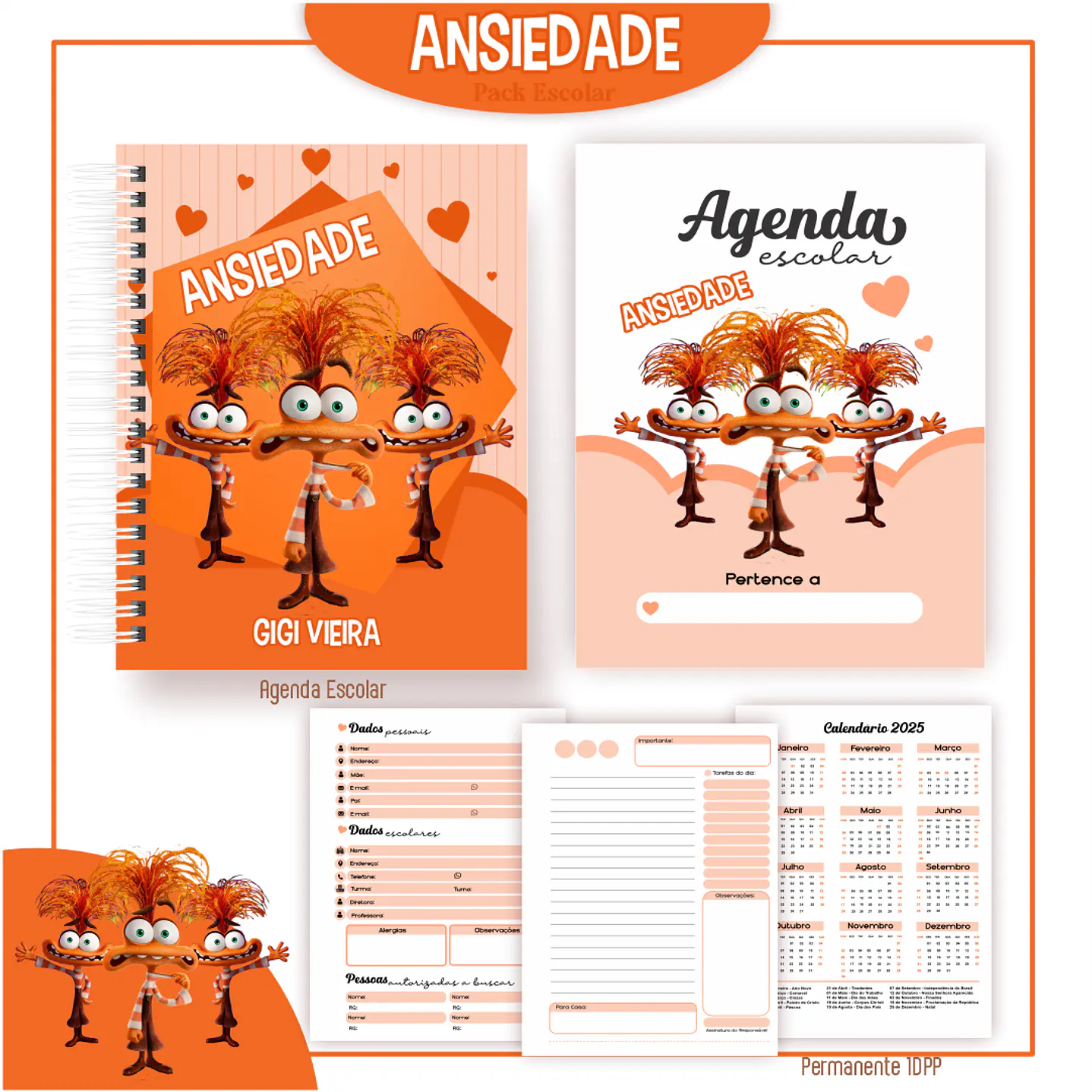 Kit Digital Encadernação Divertida Mente 2 - Ansiedade - Voltas ás Aulas   5