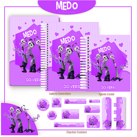 Kit Digital Encadernação Divertida Mente 2 - Medo - Voltas ás Aulas 