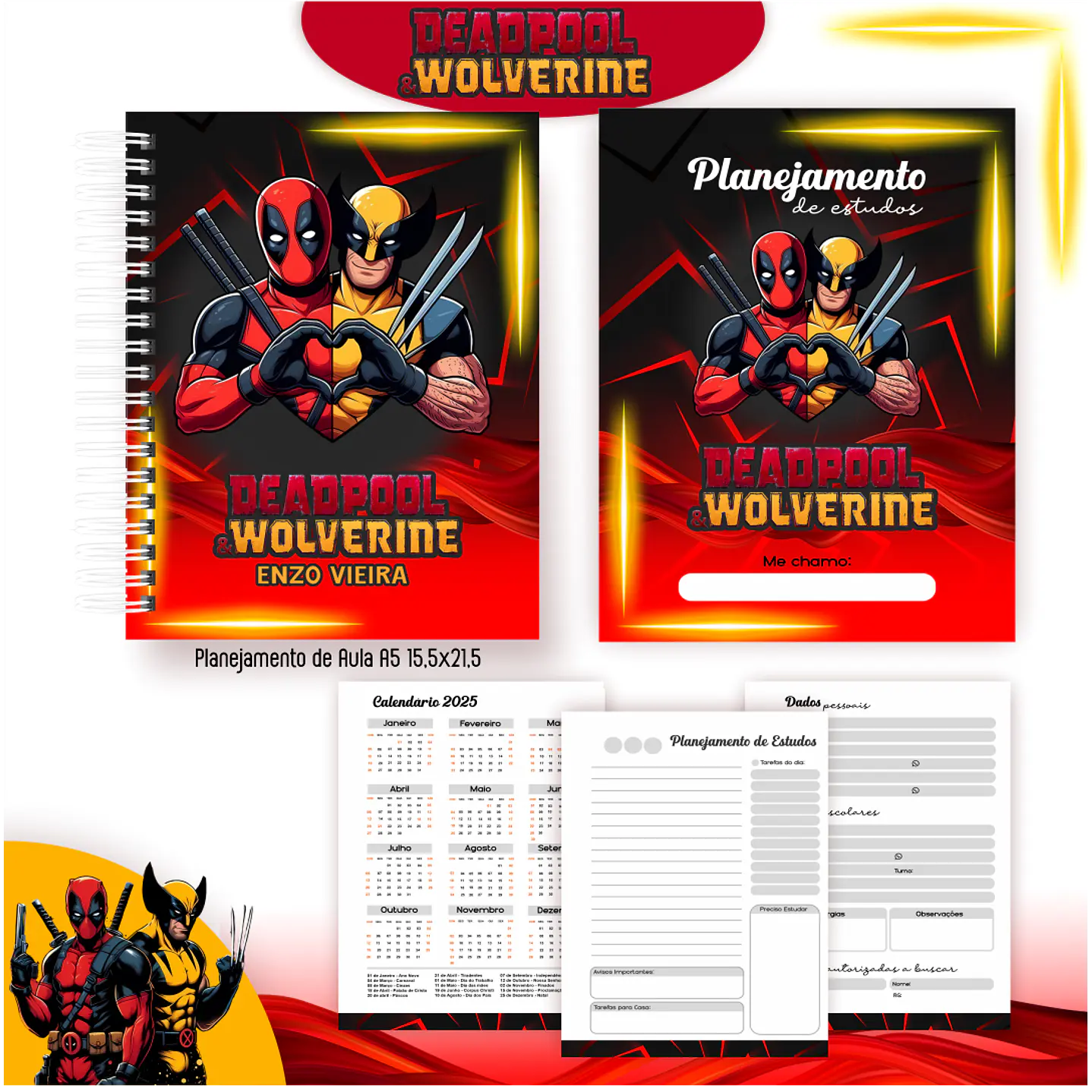 Kit Digital Encadernação Deadpoll e Wolverine - Voltas ás Aulas  2