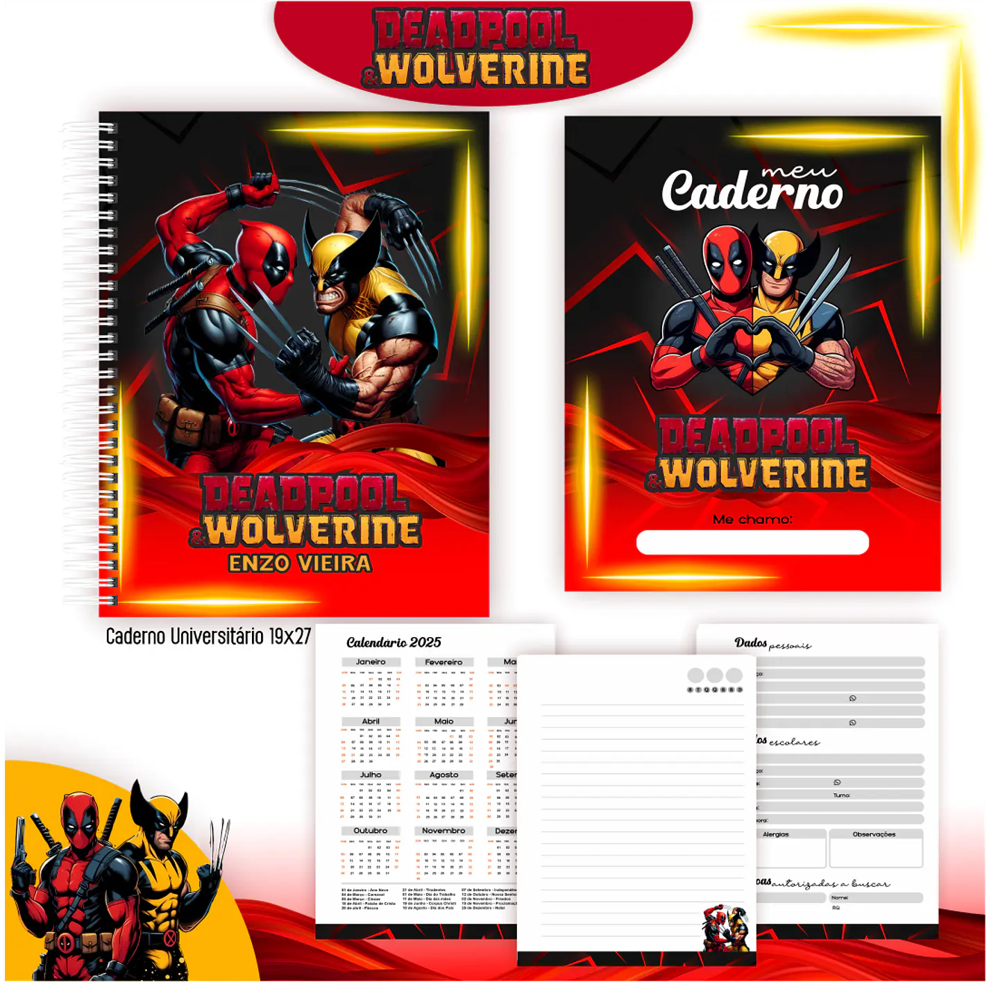 Kit Digital Encadernação Deadpoll e Wolverine - Voltas ás Aulas  1