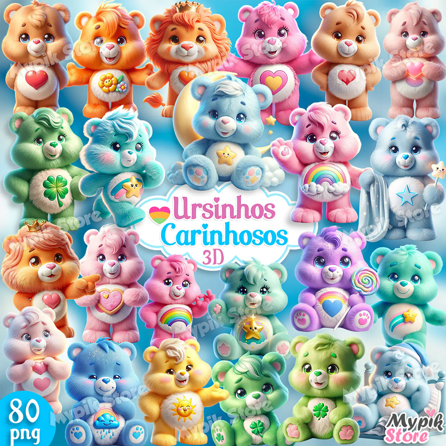 Kit Digital Ursinhos Carinhosos 3D Realistas 80 Png  1