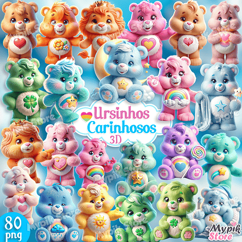 Kit Digital Ursinhos Carinhosos 3D Realistas 80 Png 