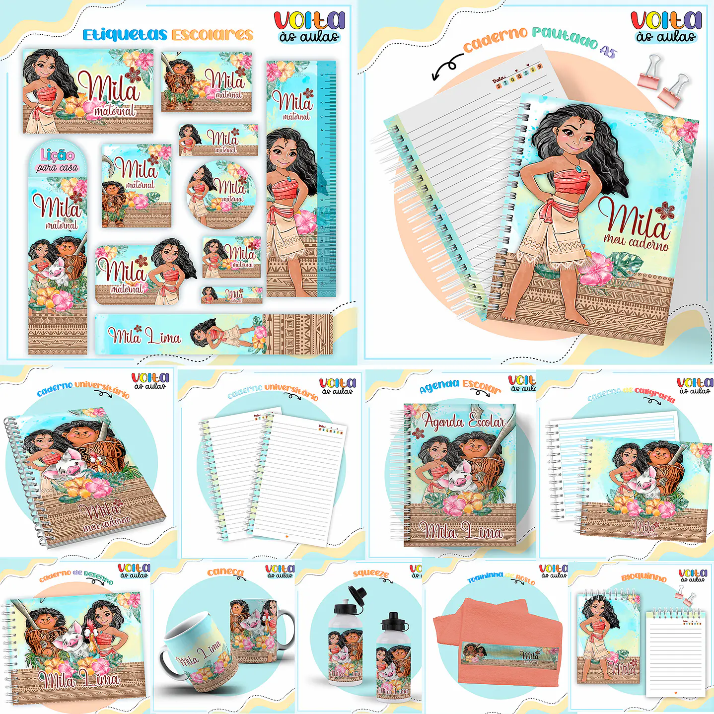 Kit Digital Encadernação Moana Volta ás Aulas  1