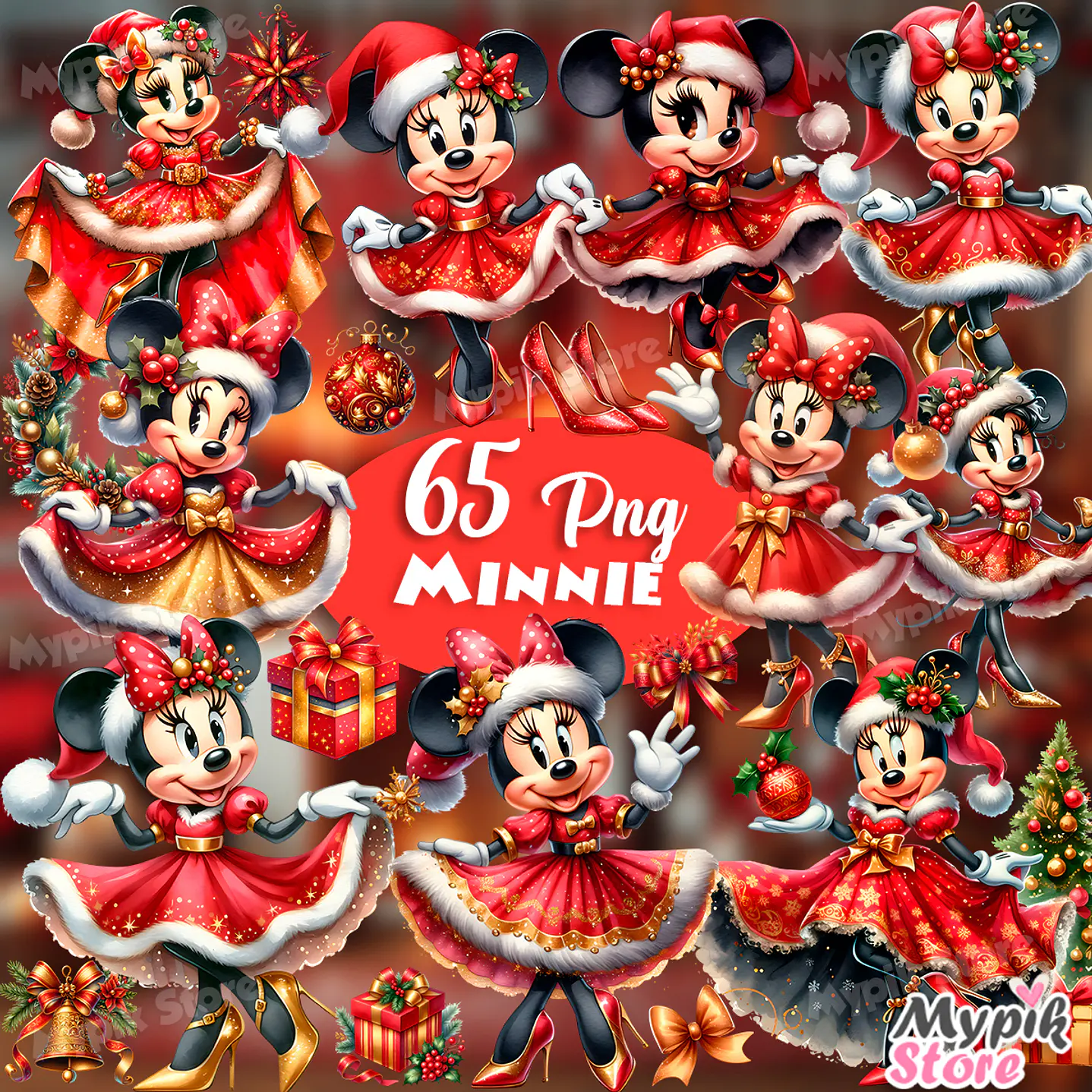 Kit Digital Minnie Vermelha Natal Aquarela imagens PNG 1
