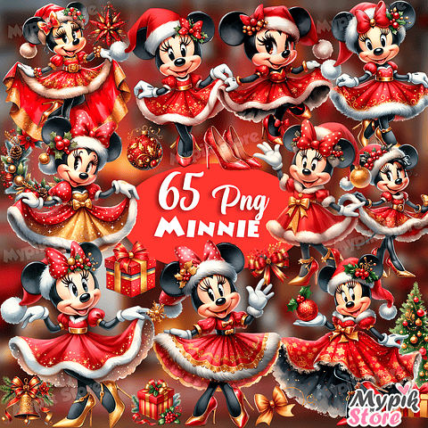 Kit Digital Minnie Vermelha Natal Aquarela imagens PNG