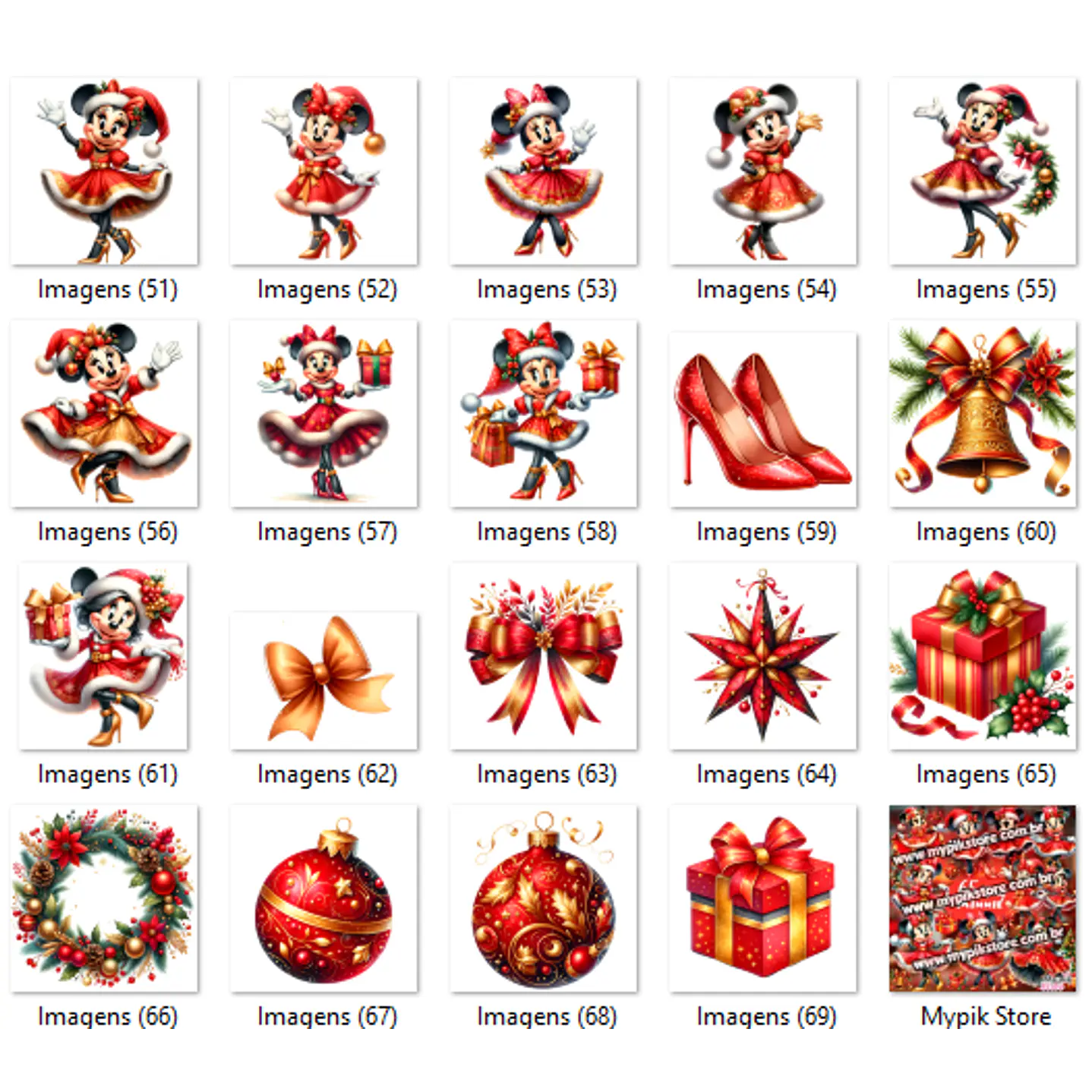 Kit Digital Minnie Vermelha Natal Aquarela imagens PNG 6