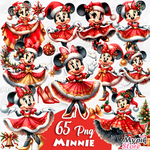 Kit Digital Minnie Vermelha Natal Aquarela imagens PNG