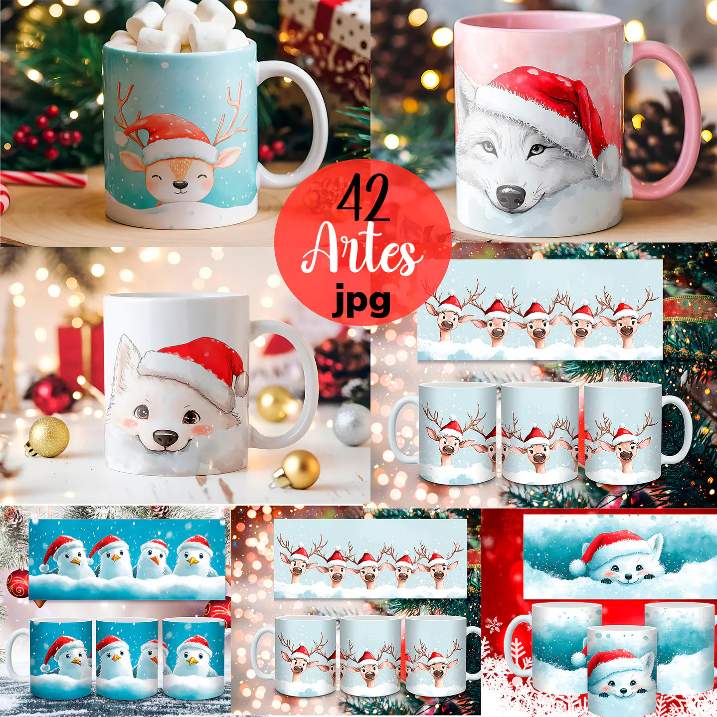 42 Artes Prontas Canecas Natal Aquarela  1
