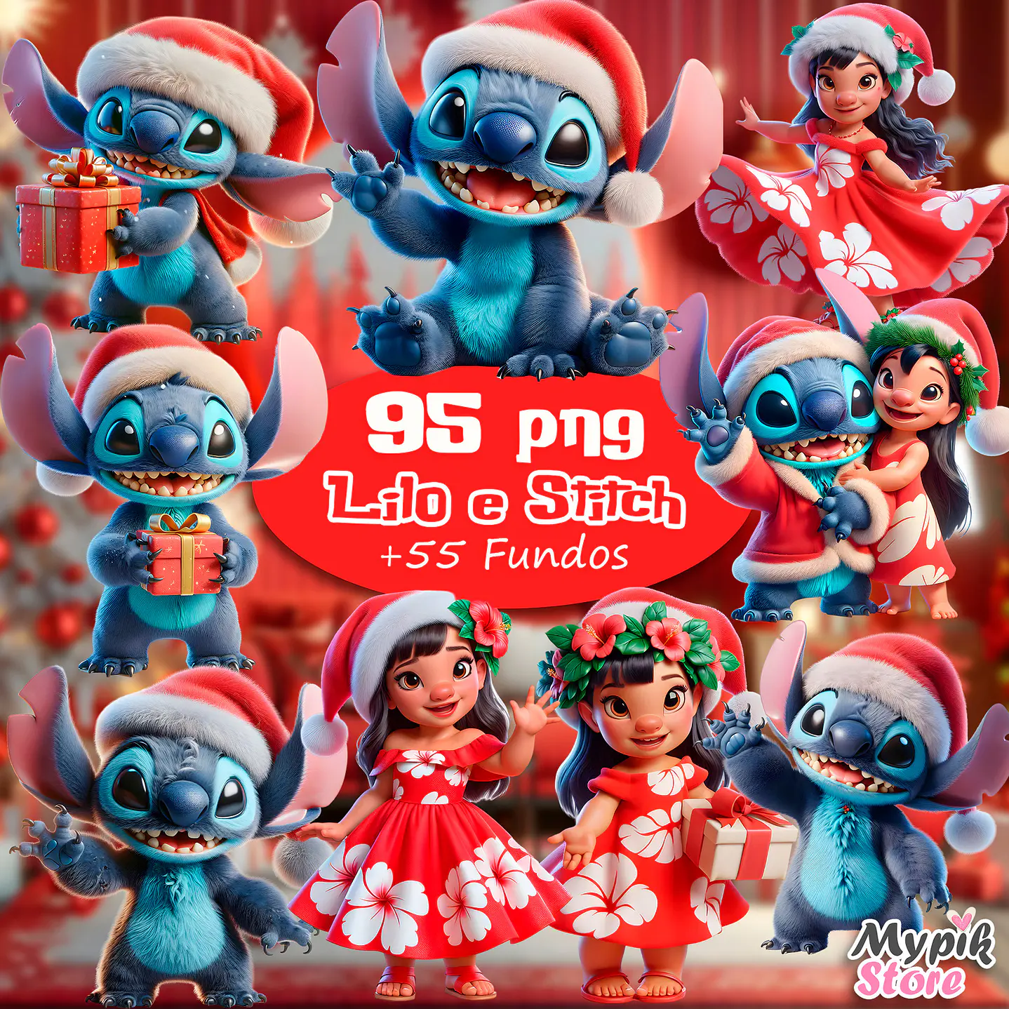 Kit Digital Lilo e Stitch Natal 3D Imagens PNG e Fundos 1