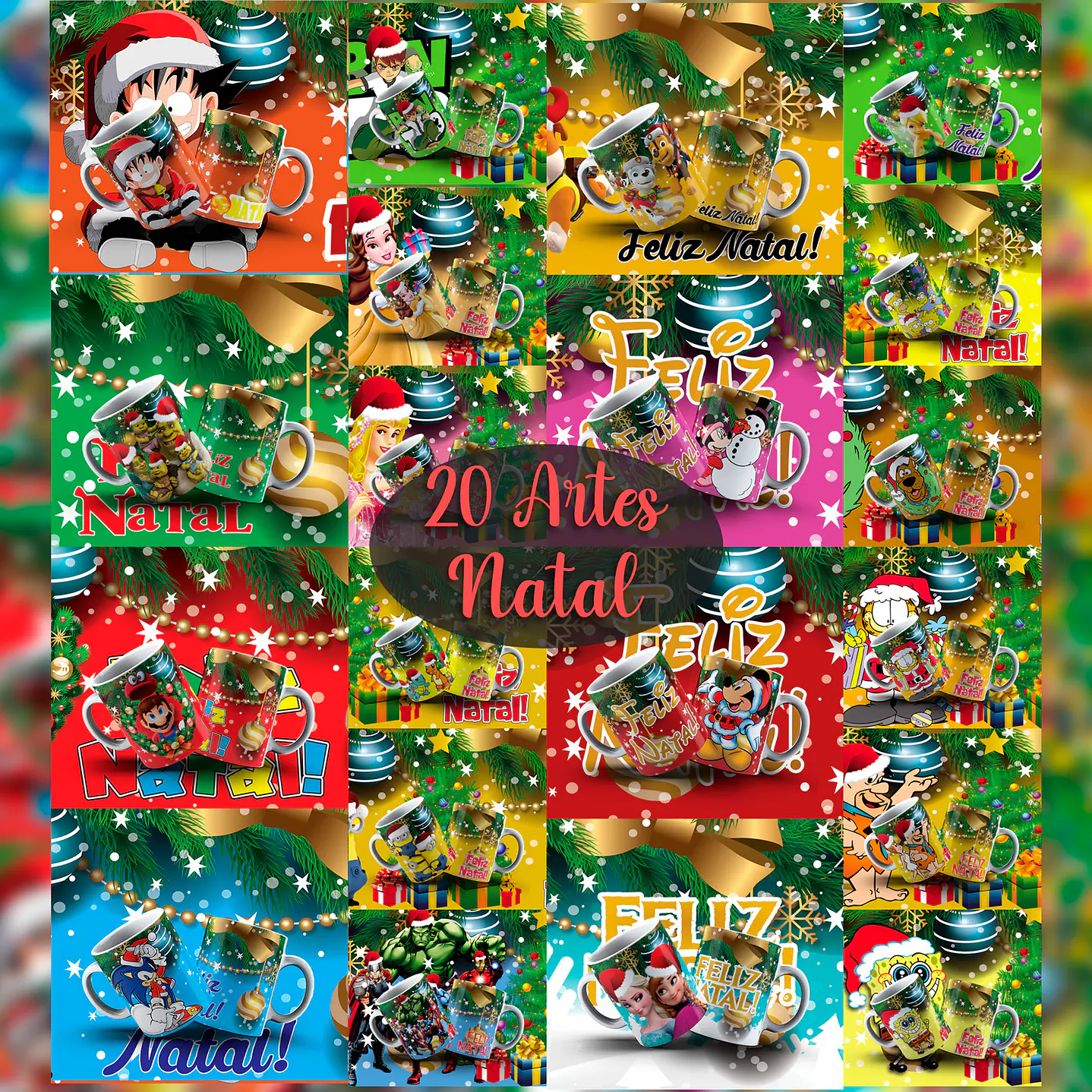 Kit Digital Artes Canecas Natal Personagens  1