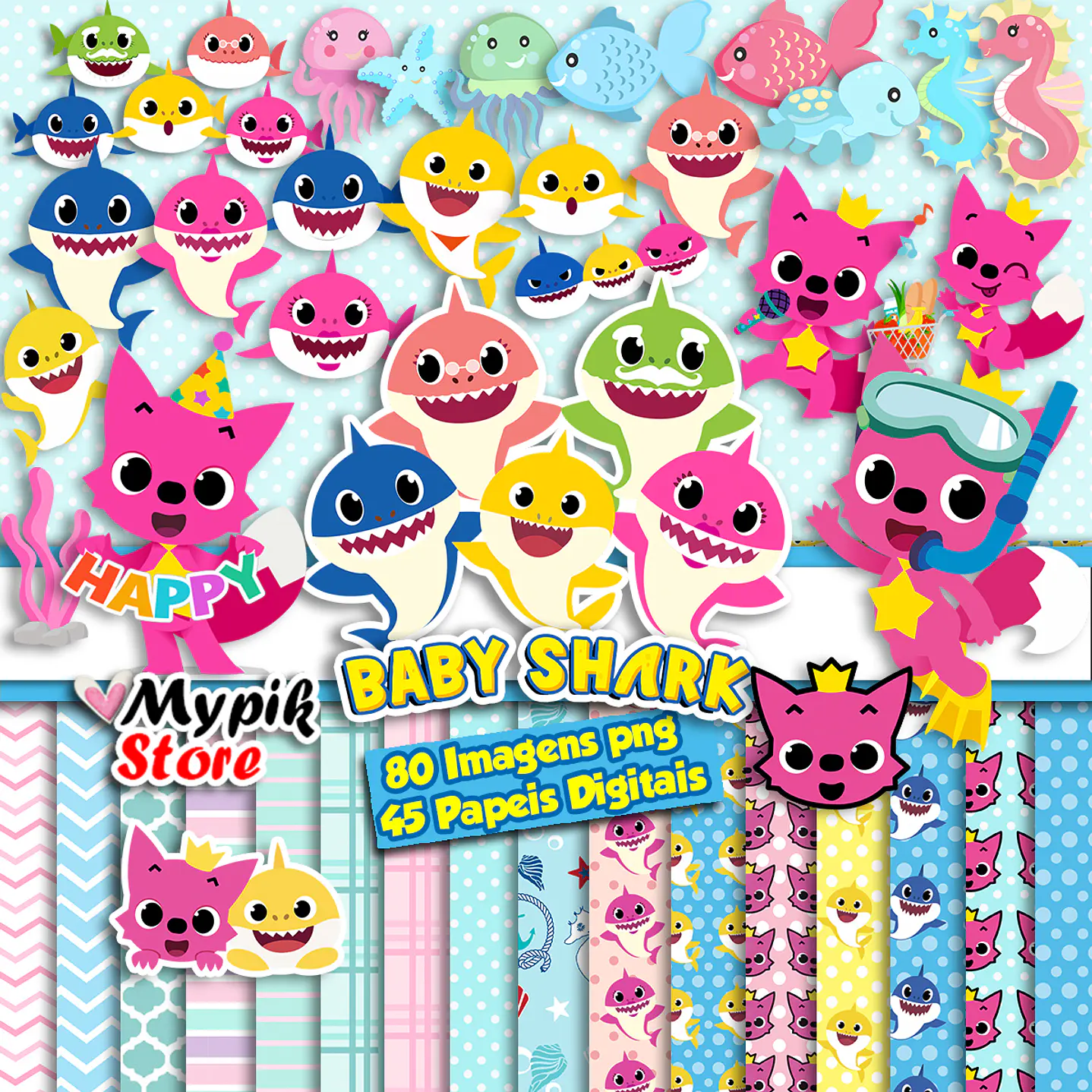 Kit Super Digital Baby Shark - Scrapbook 1