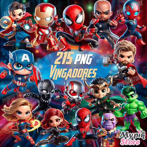 Kit Digital Vingadores Cute PNG e Fundos