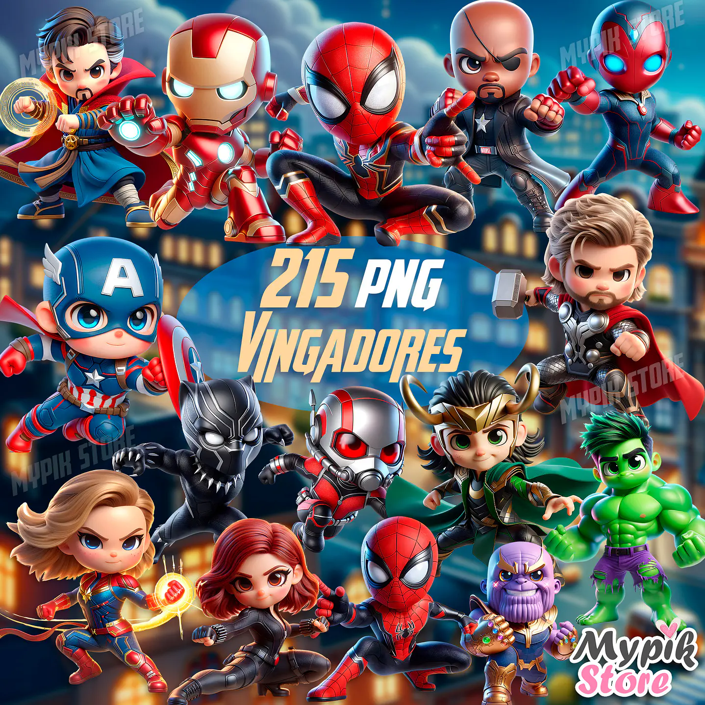 Kit Digital Vingadores Cute PNG e Fundos 1