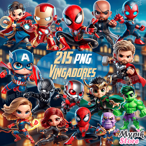 Kit Digital Vingadores Cute PNG e Fundos