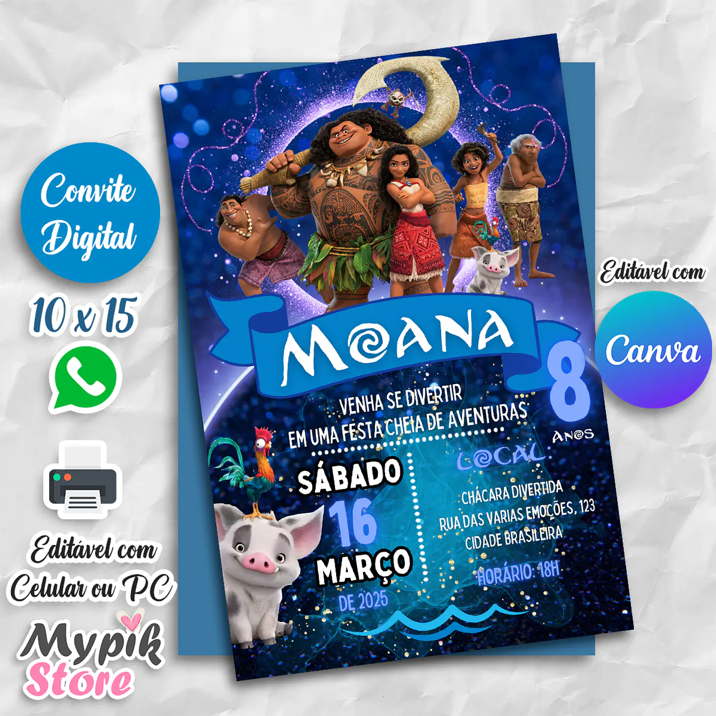 Convite Digital Moana 2 - Editável com Canva 2