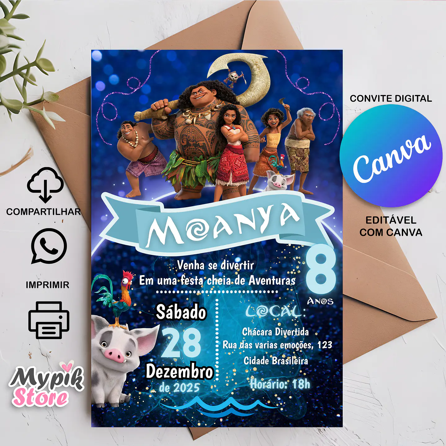 Convite Digital Moana 2 - Editável com Canva  1