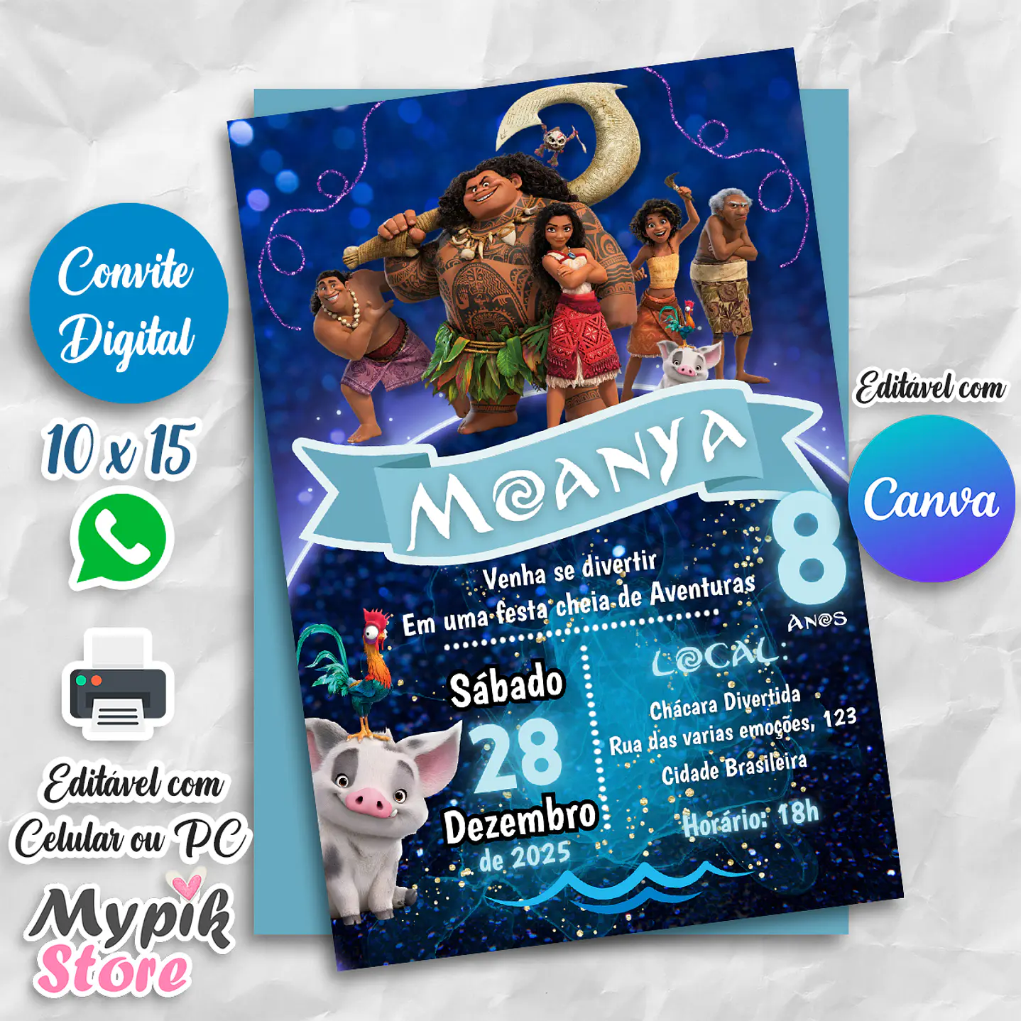 Convite Digital Moana 2 - Editável com Canva  2