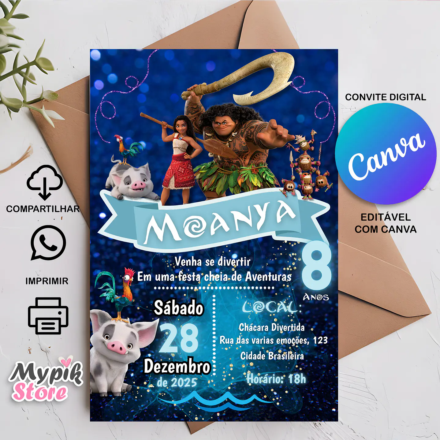 Convite Digital Moana 2 - Editável com Canva  1