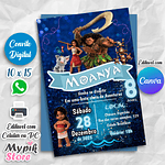 Convite Digital Moana 2 - Editável com Canva  