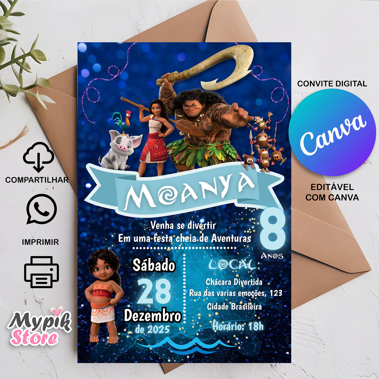 Convite Digital Moana 2 - Editável com Canva   2