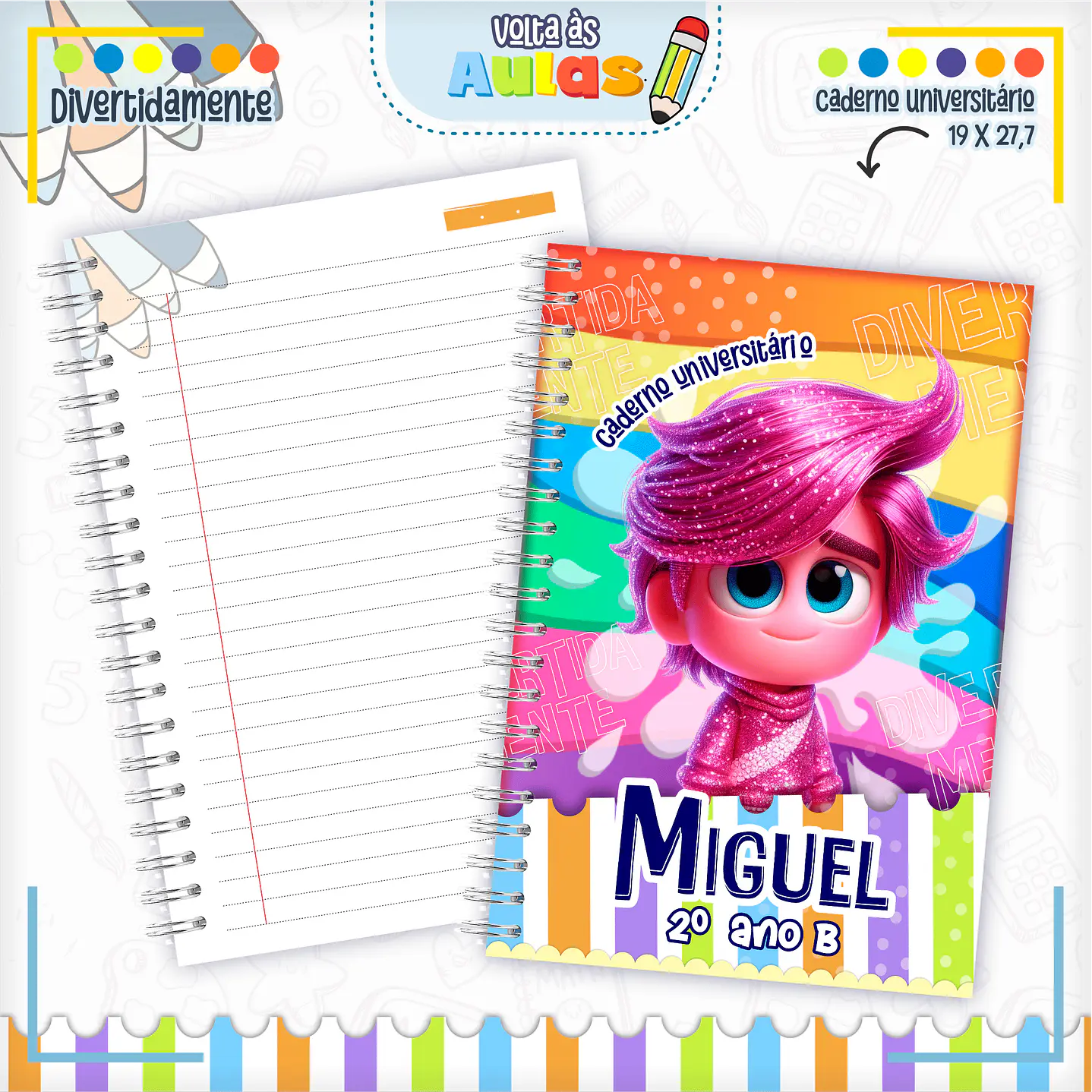 Kit Digital Encadernação Divertida Mente - Volta às Aulas 5
