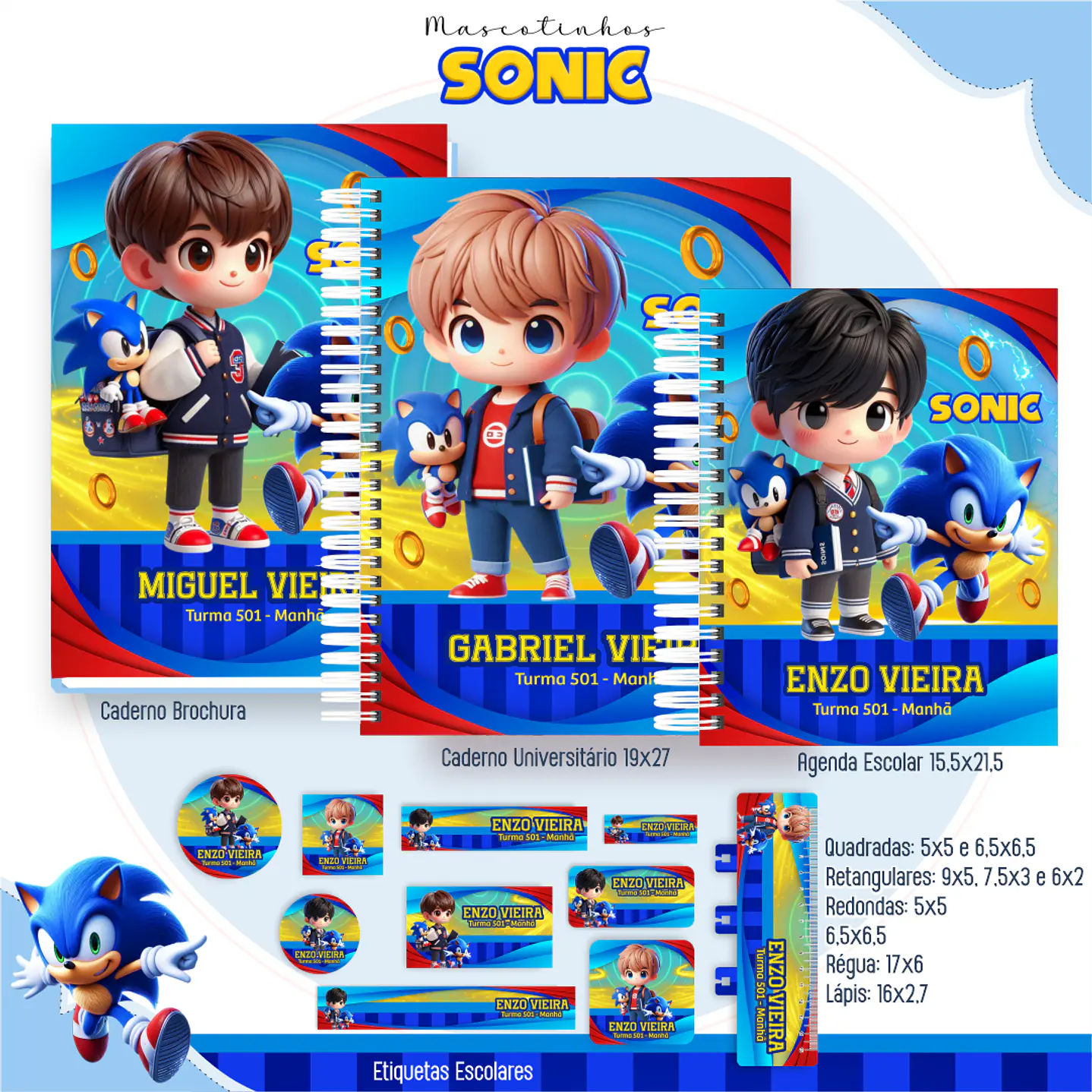 Kit Digital Encadernação Sonic - Volta às Aulas Completo 1