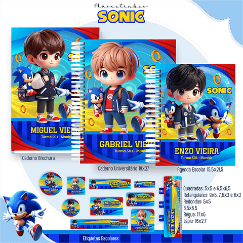Kit Digital Encadernação Sonic - Volta às Aulas Completo