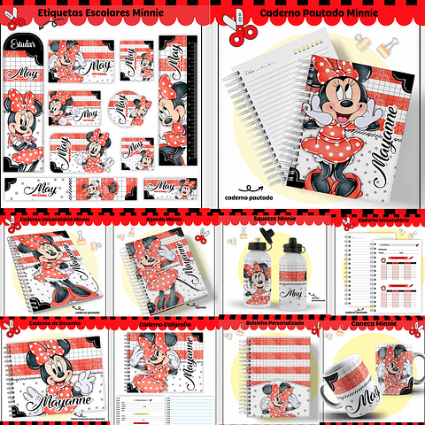 Kit Digital Encadernação Minnie Vermelha- Volta às Aulas