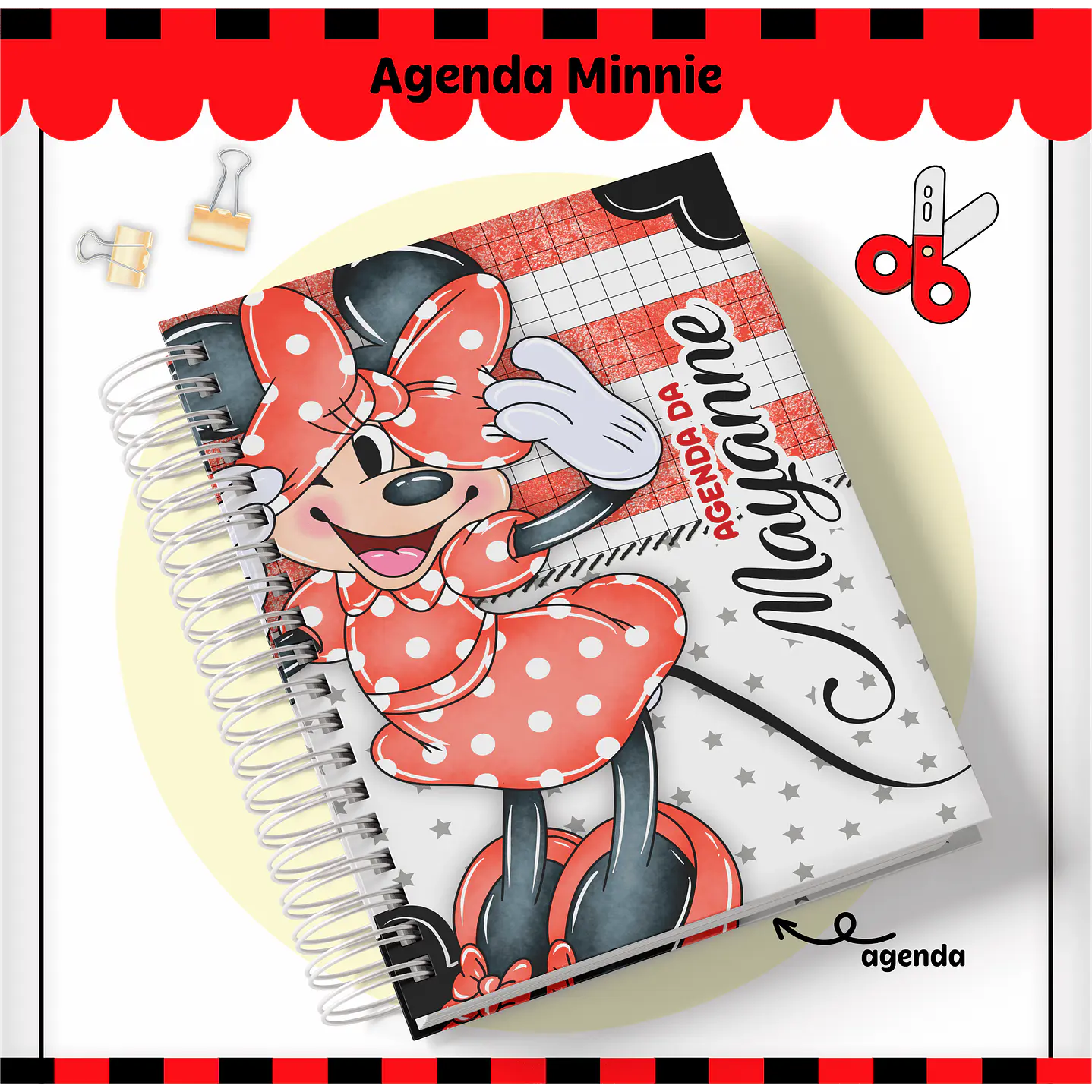 Kit Digital Encadernação Minnie Vermelha- Volta às Aulas 3